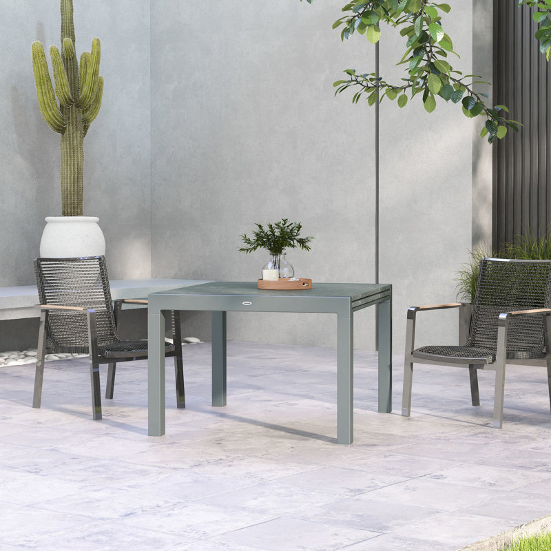 41 "- 83" Table de patio extensible, gris foncé, structure en aluminium et bureau en acier semblable au bois pour 6 8 extérieurs 83 "gris, cadre avec plateau effet bois