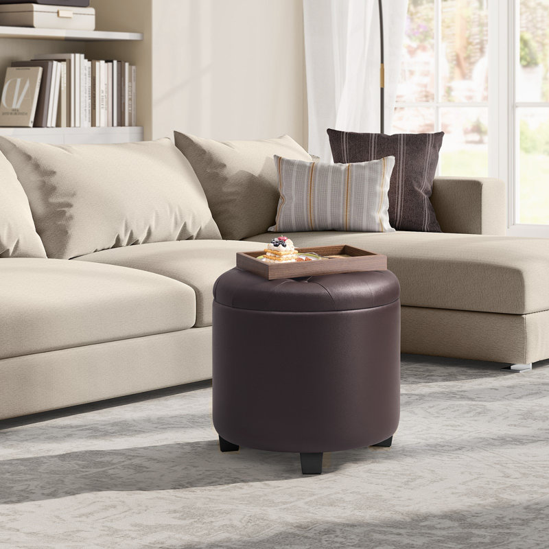 Round Ottoman, Ottoman With Storage, 17.7 X 17.7 X 17.5 Inches, Foot Rest With Legs, Synthetic Leather, Load Up To 330 Lb, For Living Room, Bedroom
