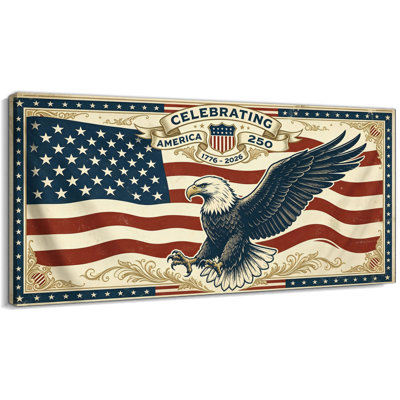 TIMUBA Patriotic Wall Art - American Flag and Eagle Canvas Picture Decor for Classic Americana Spaces, 4th of July Celebrations - Wrapped Canvas Artwork, 16×32 inches