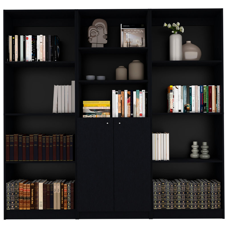 Salon noir avec 3 tablettes de bibliothèque - bibliothèques élégantes et spacieuses en option fonctionnelle