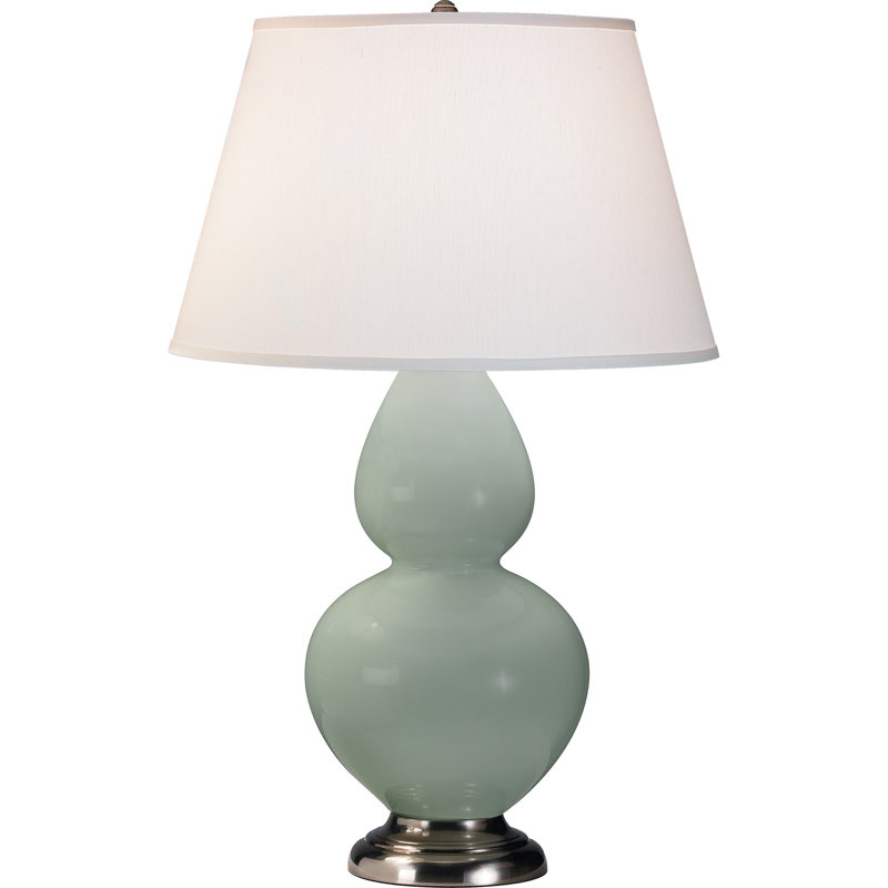 Double Gourd Ceramic Table Lamp, Celadon/Antique Silver, Ivory