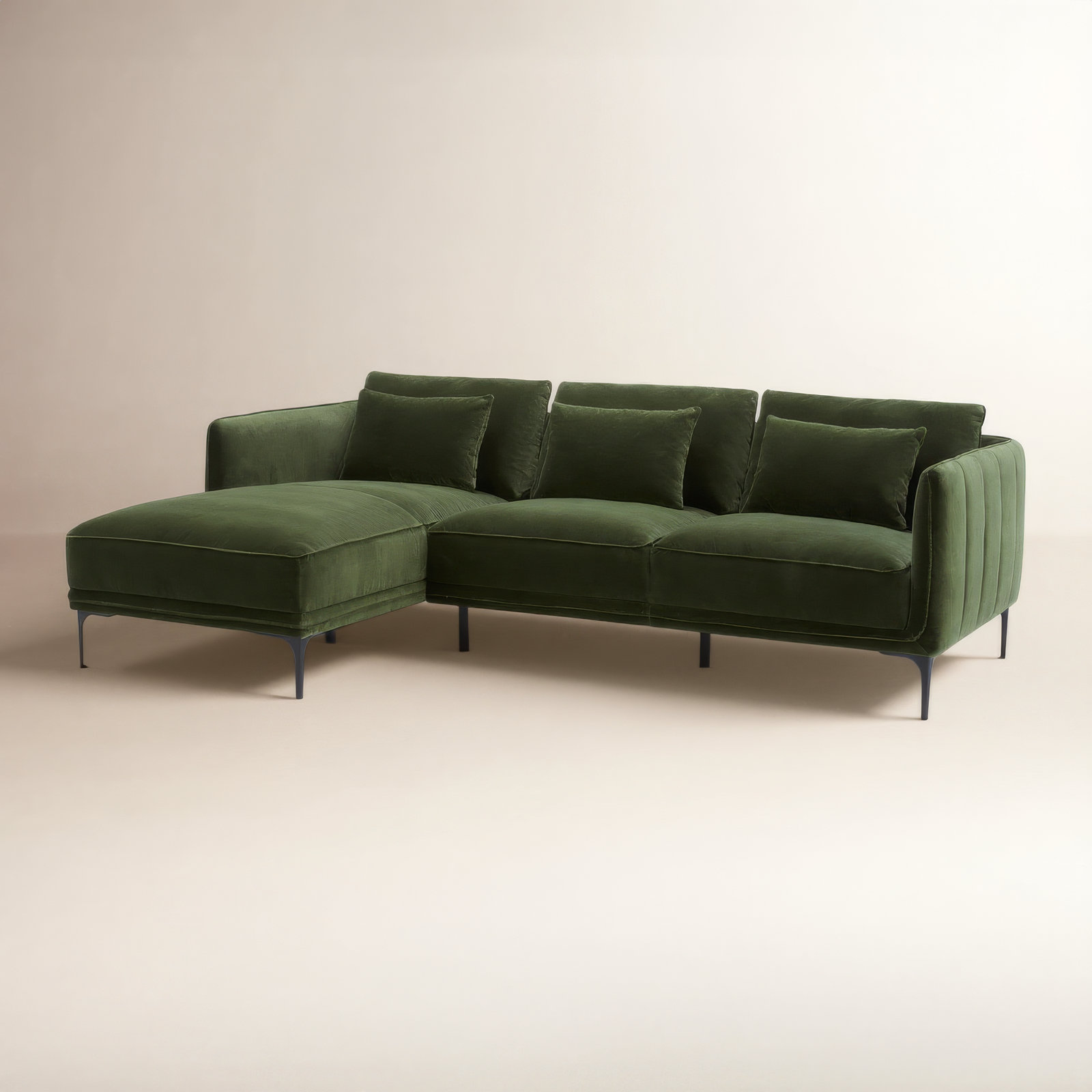 Rae Velvet Modular Sectional, Green Cotton Blend, Left Hand Facing
