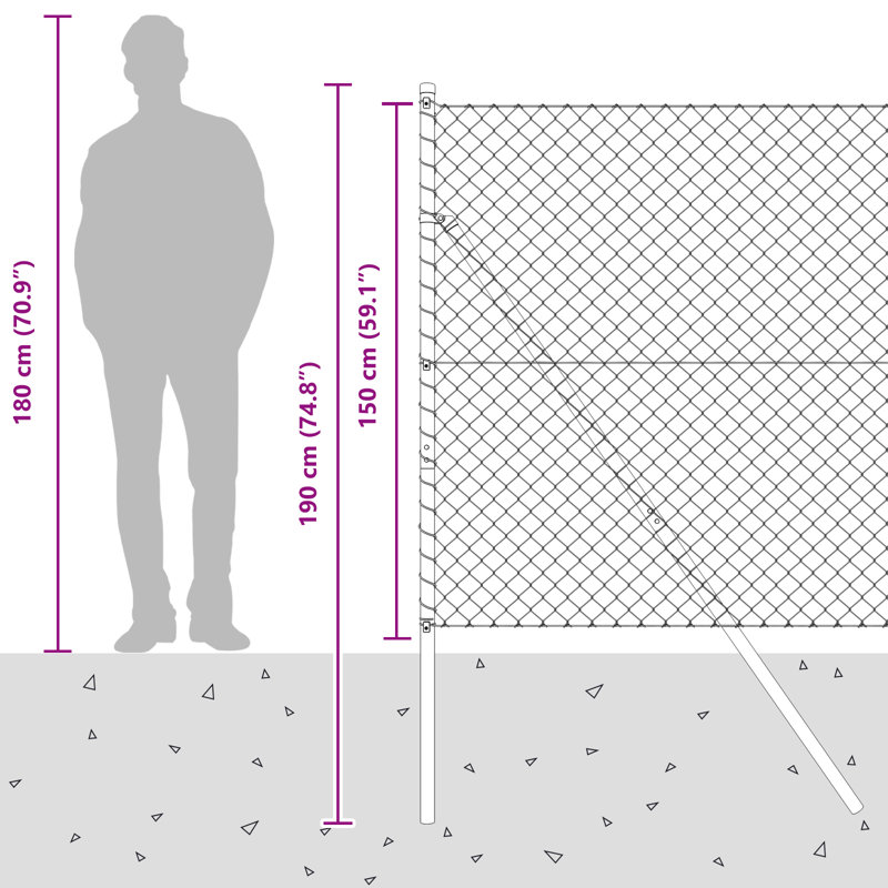 Vidaxl Chain Link Fence With 7 Posts Galvanised Steel, Green, 150cm H x 1000cm W