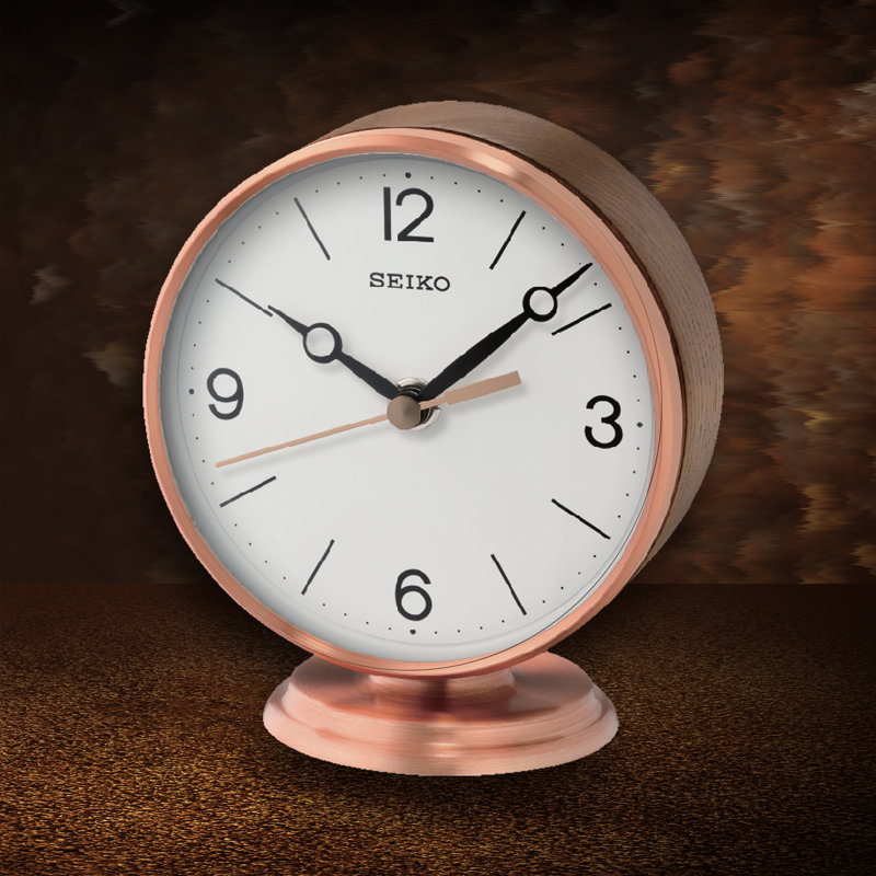 QXG150PLH Desk & Table Clock, Rose Golden, Rose Gold/Brown