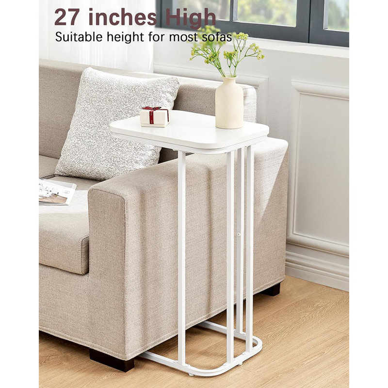 Snow White Metal C-Shaped End Table with Particleboard Top