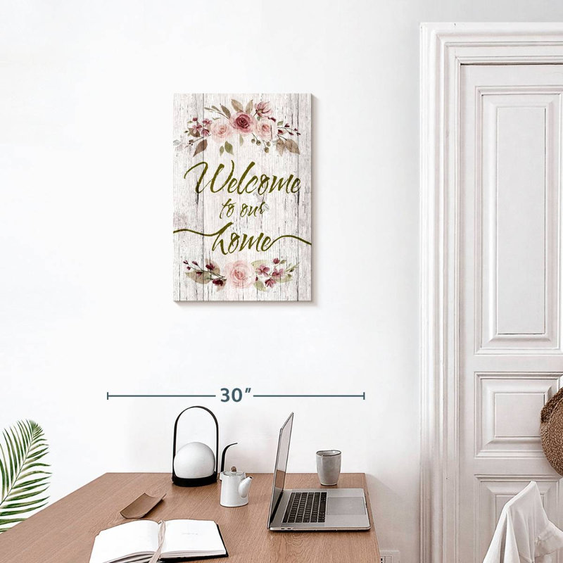 Panneau floral sur bois, H 24 po x l 16 po