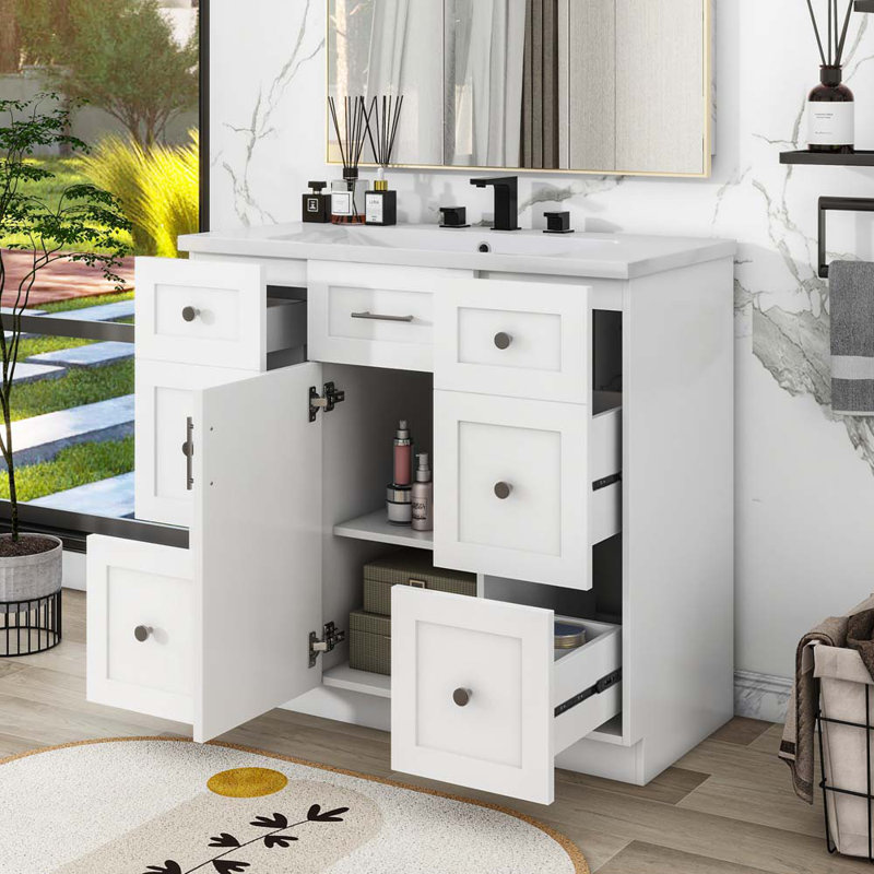 Armoire de meuble-lavabo sur pied 36 po avec lavabo intégré en résine Sieto