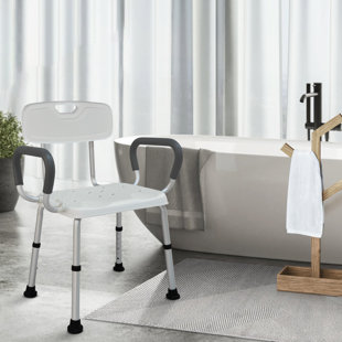 Adjustable Height Shower Chair With Padded Armrests