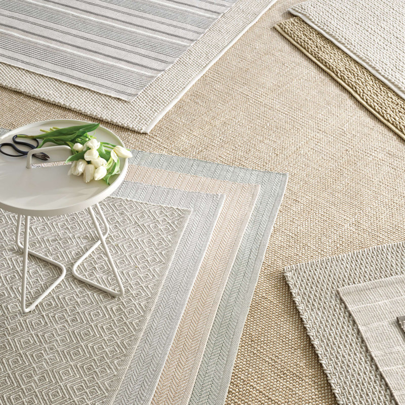 Herringbone Pearl Handwoven Indoor/Outdoor Rug, Rectangle 3' x 5', Light Blue/Ivory