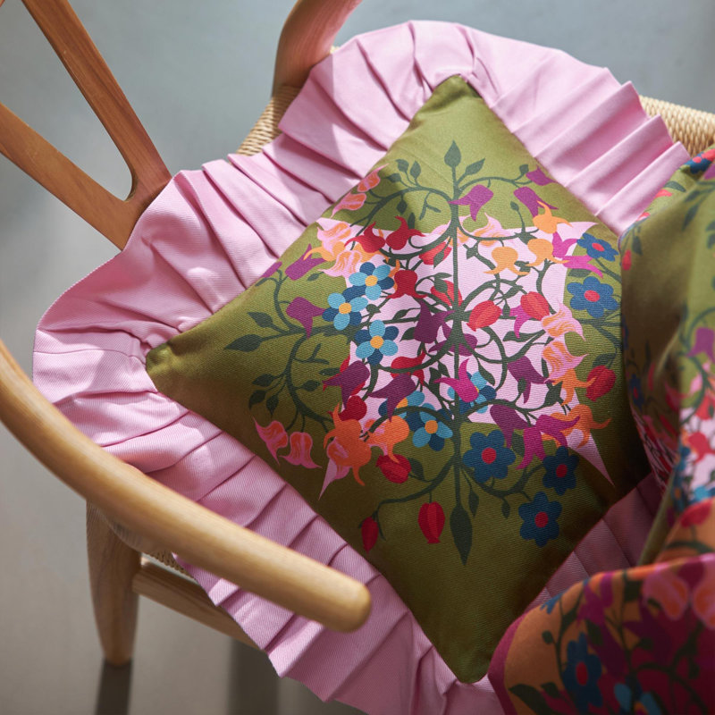 Ruffled Pillow Cover Blumen, Green