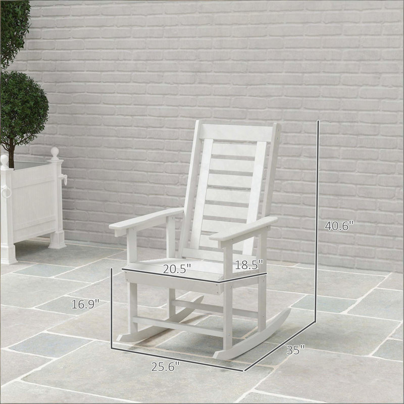 Set of 2 HDPE Outdoor Rocking Chairs with Slatted Back and Seat, 265lbs Capacity, White
