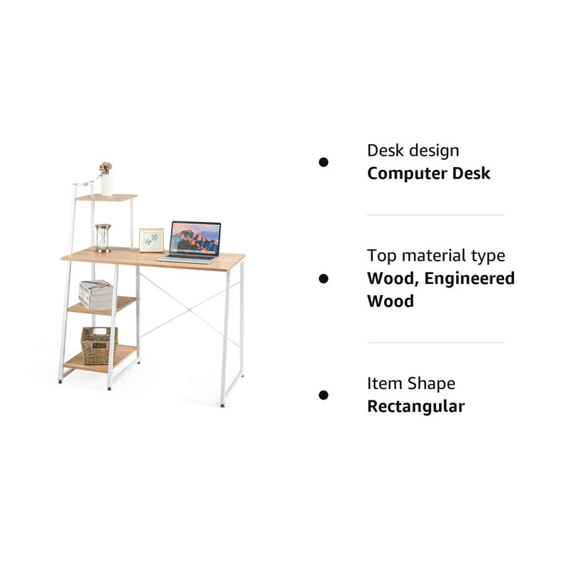 Alido 100Cm W Rectangle Writing Desk, White, Natural