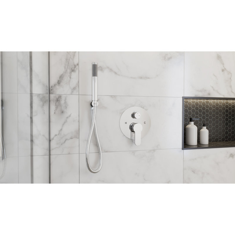 Ensemble de douche à pluie Harmony avec pomme de douche ronde, valve ronde et douchette à main, chrome, Chrome chrome