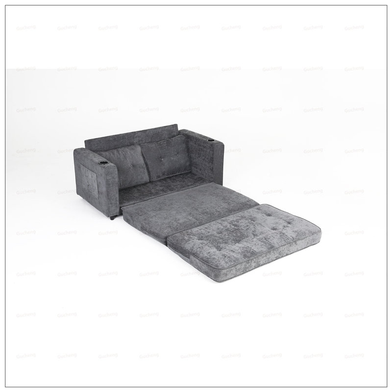 55 Inch 3 Fold Convertible Futon Couch Sofa Bed, Velvet Linen Fabric, Perfect for Small Spaces and Multi-Functionality, Dark Gray
