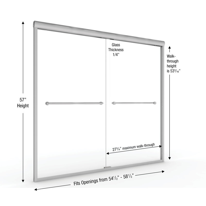 Infinity 54.5" x 57" H Semi-Frameless Tub Door, Brushed Nickel