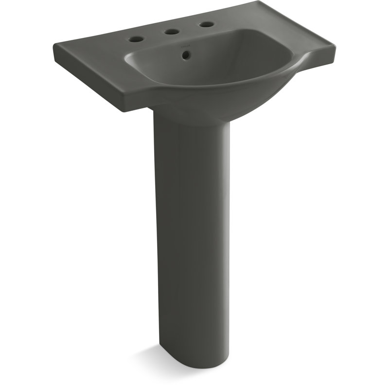 Veer™ Ceramic Pedestal Bathroom Sink with Overflow, Thunder Gray, 8" Centers, 35.5" H x 24" L x 18.25" W