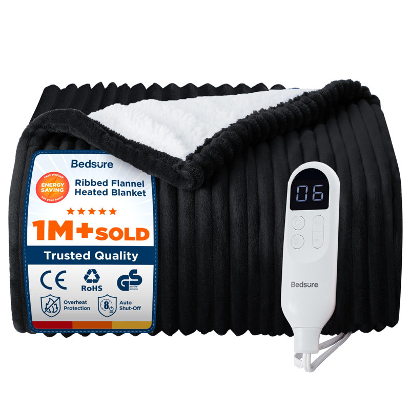 Bedsure Heated Blanket Electric Throw with 10 Time Settings, 6 Heat Settings, Overheat Protection, Black Striped