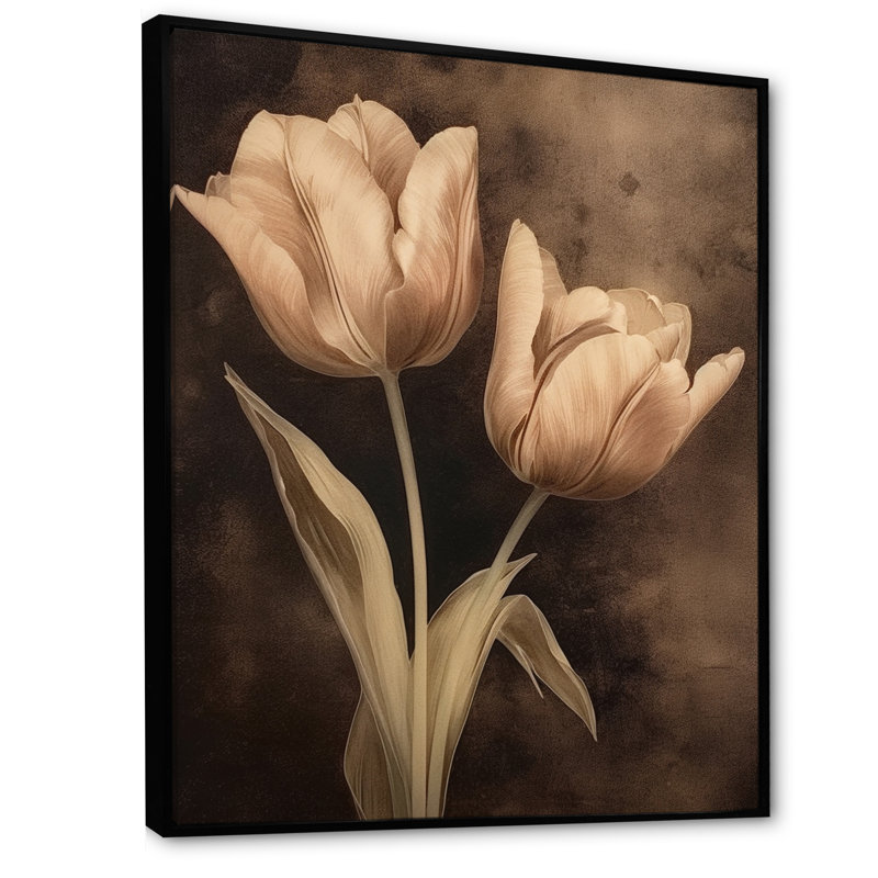 «Vintage Tulip I», reproduction d'art sur toile florale, Cadre flottant noir, H 44 po x l 34 po x P 1,5 po