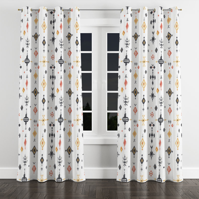 Panneaux de rideaux Boho - Rideau à oeillets Nomad Spirit - Bleu, L 52 po x L 84 po, Œillets dorés