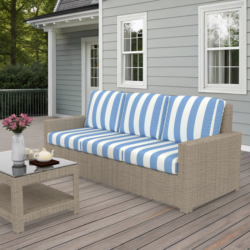 Henri 3 Seat Sofa With Sunbrella Cushions, Refuge Ocean
