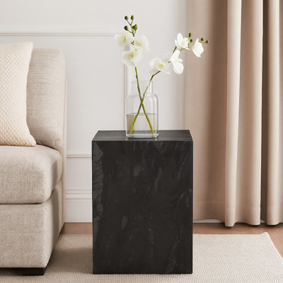 Rey Side End Table, 15 Inch Square Natural Marble Pedestal