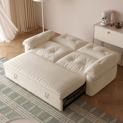 Loveseat Sleeper Sofa, 58 Inch Pull Out Sofa Bed with Hidden Mattress, Linen Upholstery Convertible 2 Seater Couch for Living Room Small Space, Beige