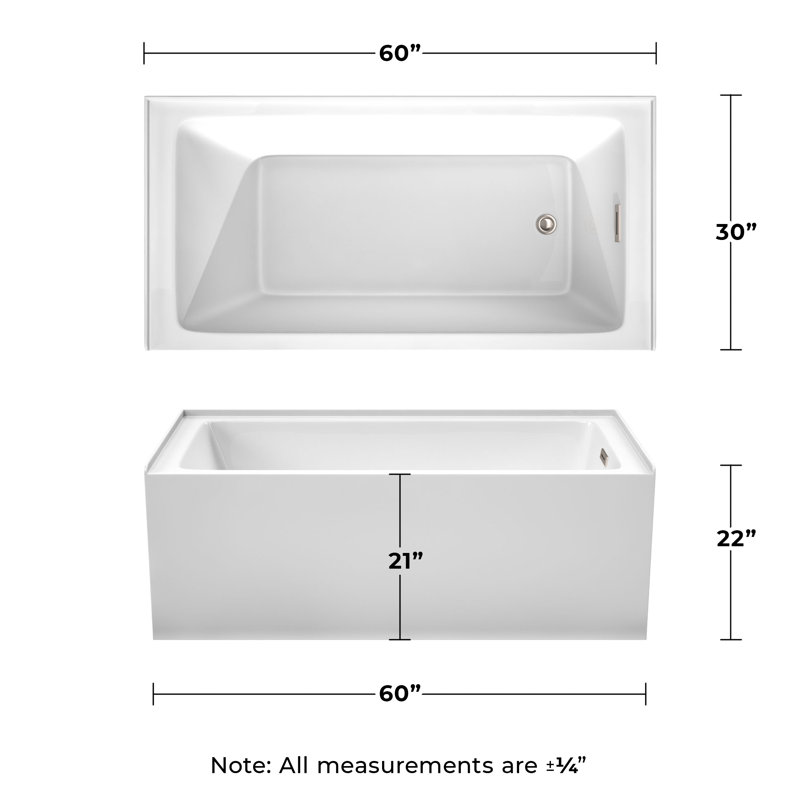 Grayley 60'' x 30'' Soaking Acrylic Bathtub, White/Brushed Nickel, Right-Hand Drain