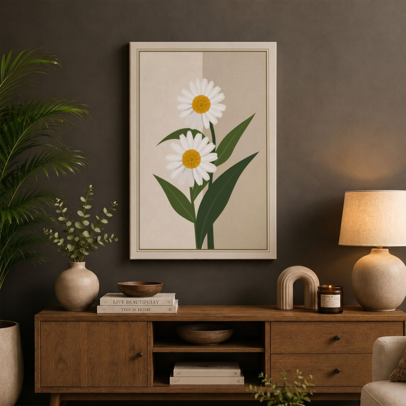 Simple Daisies Botanical - Wrapped Canvas, 36x24 - 91.4 x 61.0 cm, White Border