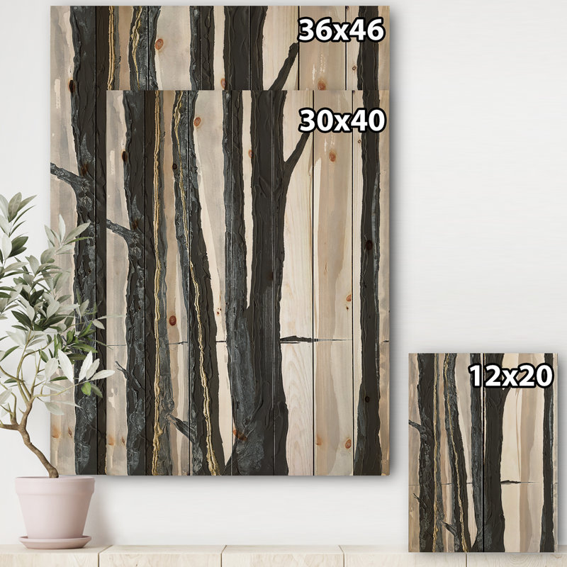 Silhouette de forêt II - impression de campagne moderne sur bois de pin naturel, H 20 po x l 12 po x P 1po