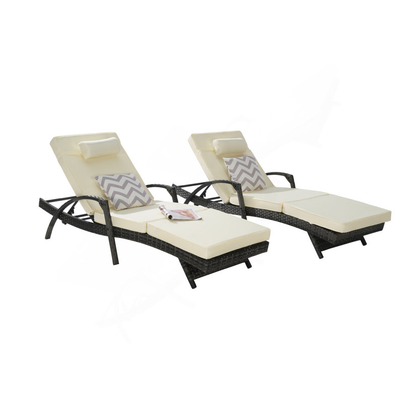 Ensemble de 2 chaises longues d'extérieur inclinables avec coussins et chaises longues inclinables, Beige