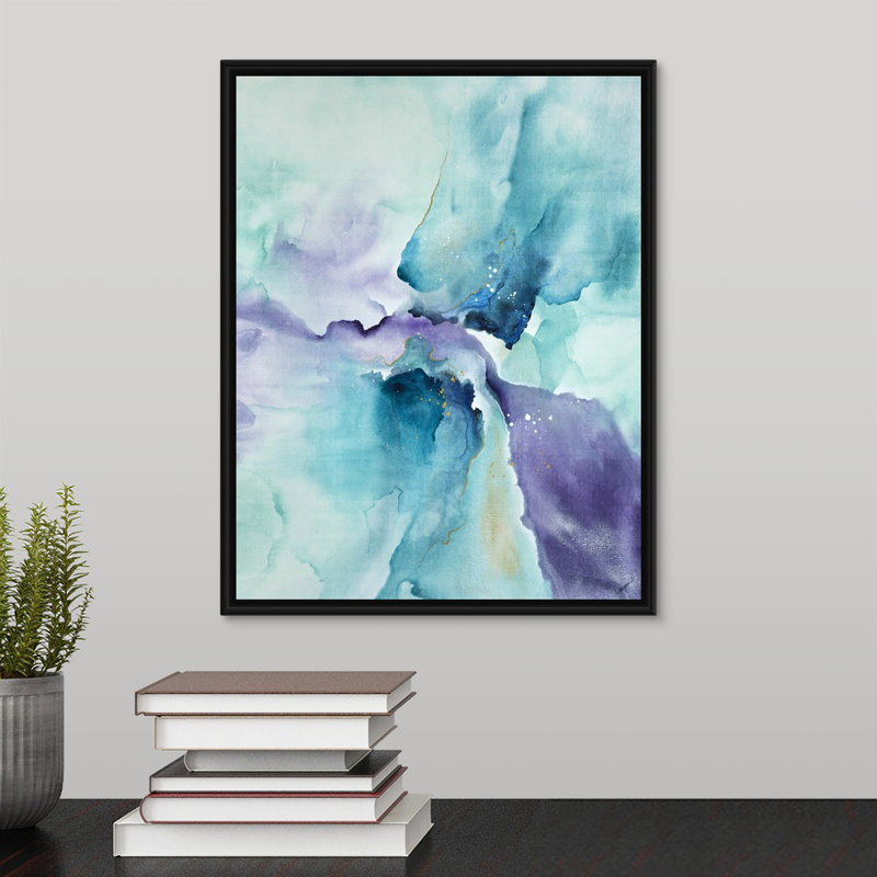« translucide », peinture sur toile, H 15,7 po x l 12,7 po x P 1,75 po, Cadre flottant noir