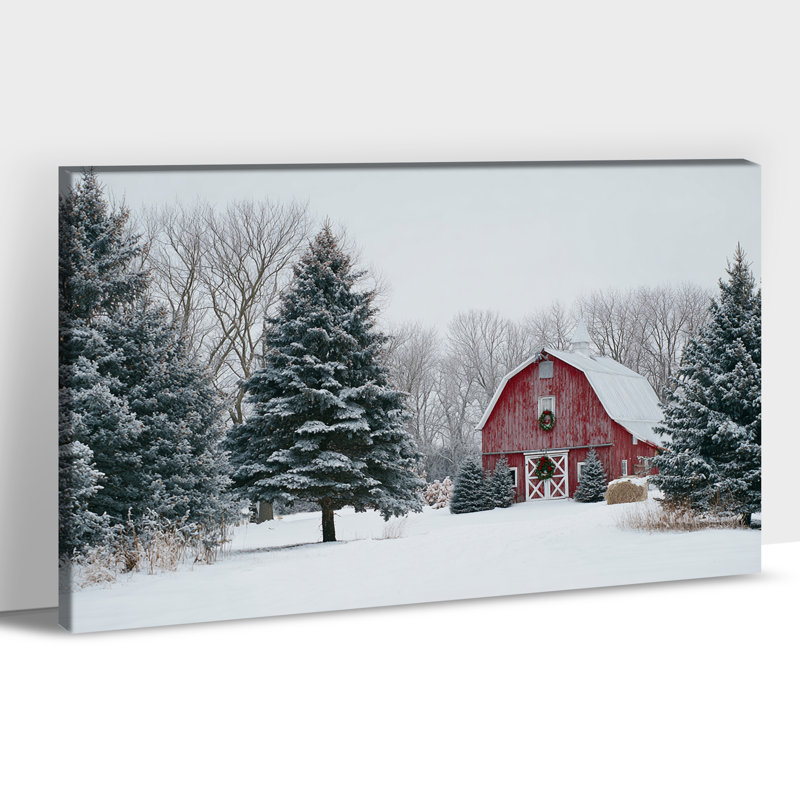«Winter Barn», reproduction d'art sur toile encadrée enneigée en hiver, H 32 po x l 48 po