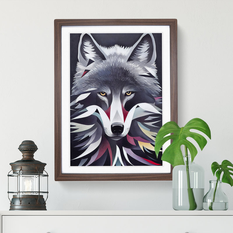 XV1022-452X Abstract Wolf - Single Picture Frame Painting, 46cm H x 34cm W x 2cm D, Walnut
