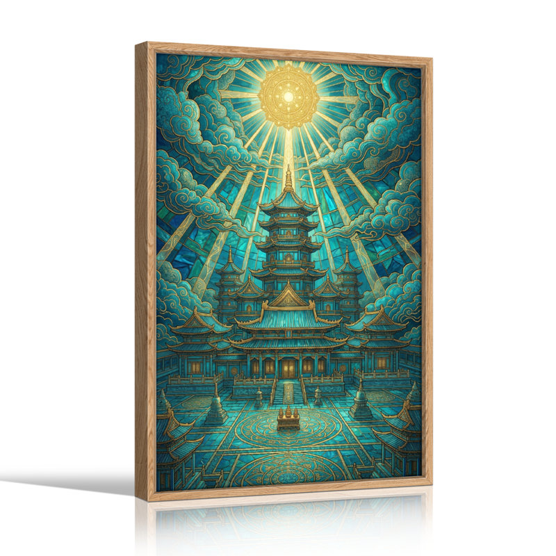 Ensemble de 1 tableau sur toile représentant le temple céleste, H 36 po x l 24 po, Natural