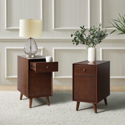 Quintavion 14"W Mid-Century Modern End Table With Storage And Built-In Outlets(Set Of 2)