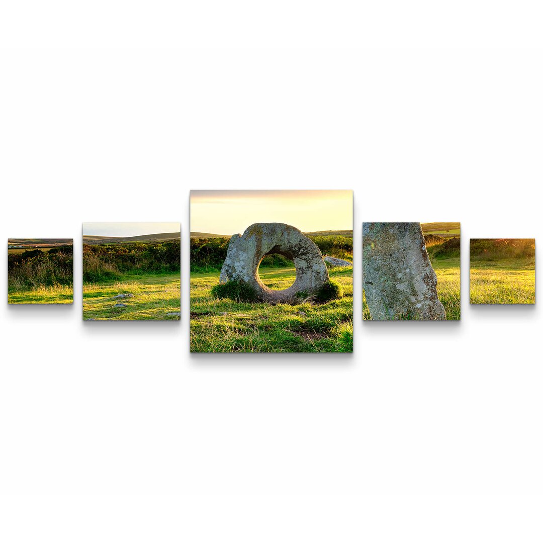 5-tlg. Leinwandbilder-Set Mystische Men-an-Tol Steine in Cornwall