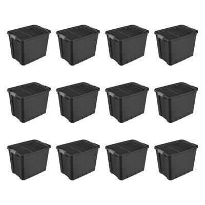 Sterilite Rugged Industrial Stackable Storage Tote w/ Lid, Black
