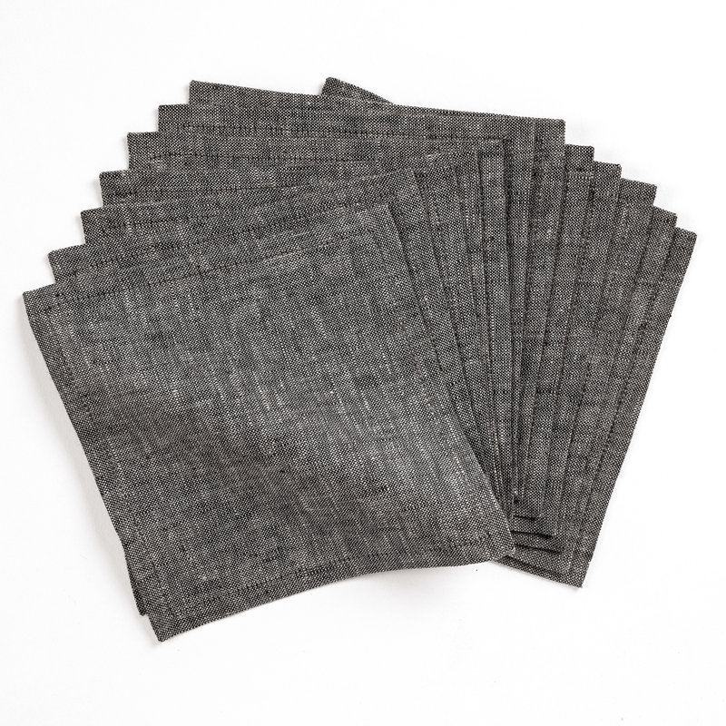 100% Pure Linen Cocktail Napkins - Athena, Charcoal Grey