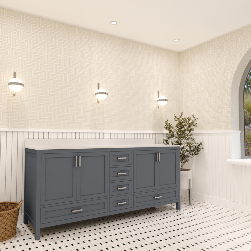 Meuble-lavabo double autoportant 72 po avec plateau en quartz blanc Rooh, Gris anthracite