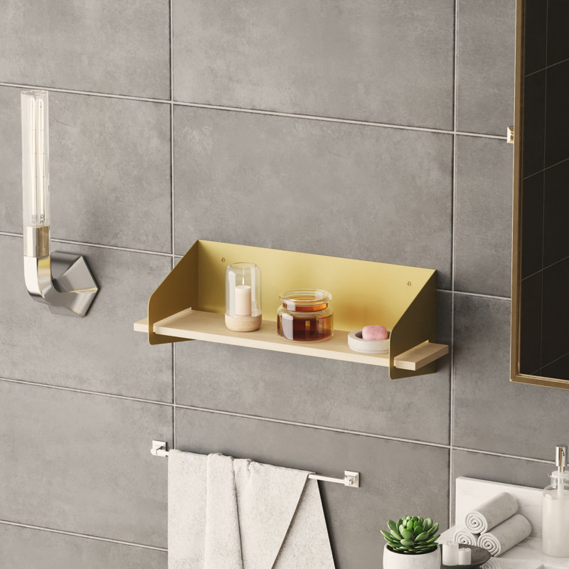 Locelso 100% WOODEN Floating Shelf, Gold, 20cm H x 60cm W x 19cm D