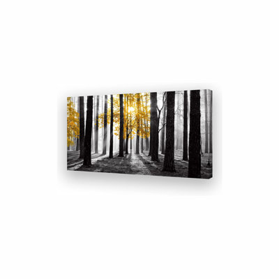 Wall Art Canvas Painting Yellow Tree In Black And White Sunshine Foggy Forest Picture Poster Print Framed Ready To Hang For Living Room Bedroom Office Home Decor