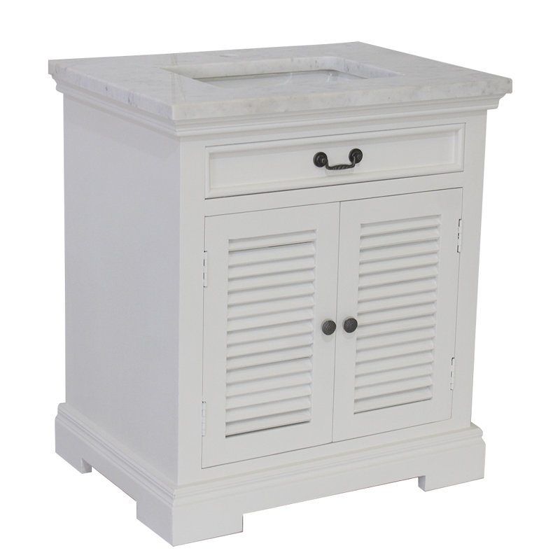 Meuble-lavabo simple 30 po à deux portes avec finition blanche et plateau en marbre blanc, 30"