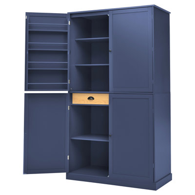 40.2X20x71.3Inch Blue Kitchen Pantry With 2 Drawers, Adjustable Shelves And 8 Door For Storage Modernization Streamlining Freestanding Shelves, Drawers Dining Room Organization