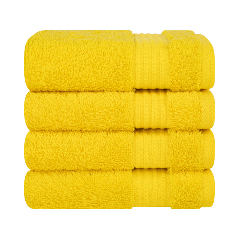100% Cotton Turkish  Washcloth Set, 4 Piece Soft, Absorbent Wash Rag Small Towels, Yellow