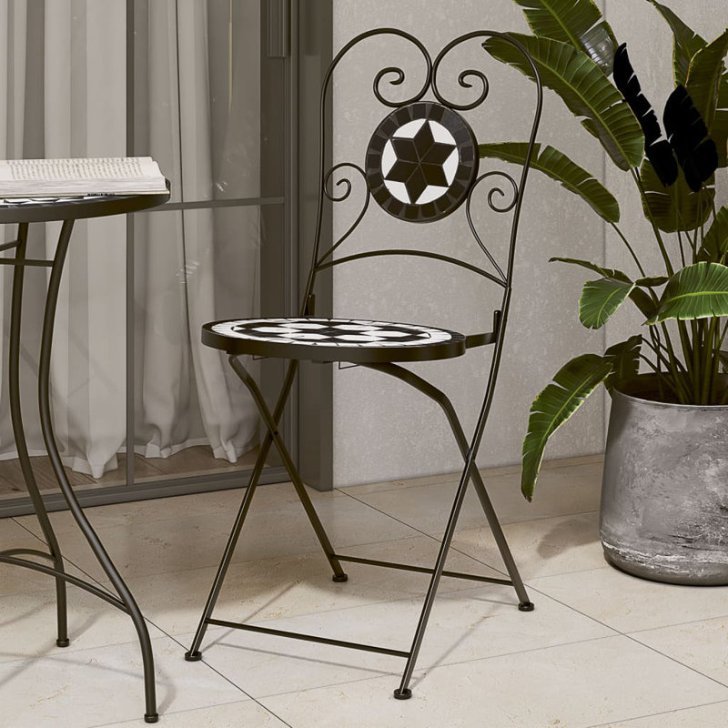 Foldable Garden Chair Set, Black and White