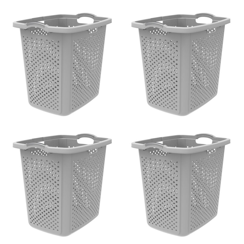 Panier à linge roulant Home Logic 1,75 boisseau avec roulettes, grand chariot à linge avec poignée, gris avec cadre argenté, paquet de 4