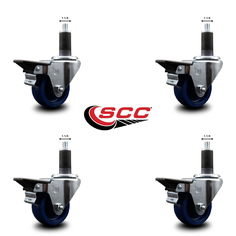 Ensemble de roulettes extensibles pivotantes en poly de 3 pouces 1-1 / 4 pouces avec frein SCC