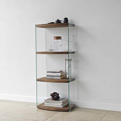 Bibliothèque moderne Arignote en bois massif avec côtés en verre trempé, hauteur 120 cm (47,24 po).