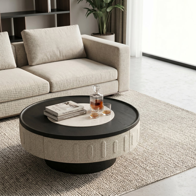 Table basse contemporaine en bois d'ingénierie, bois massif et métal, 35,4 po