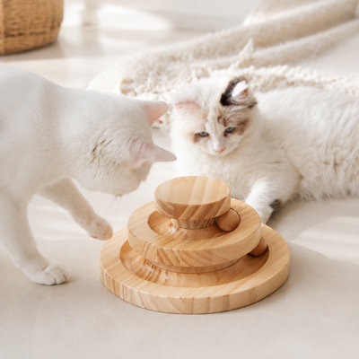 Jouet à billes en bois pour chat - 2 étages (7,9 po) et 3 niveaux (8,7 po) Jouet interactif à roulettes avec boules en bois